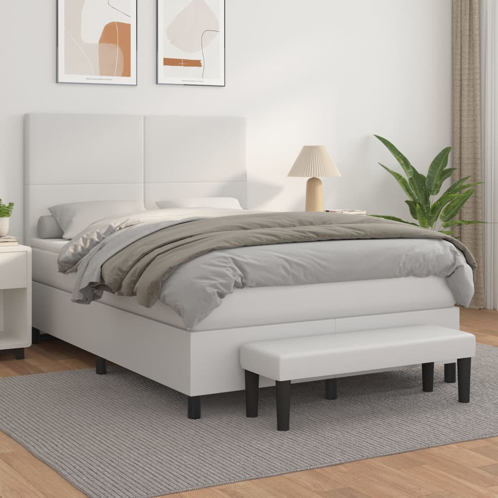 Box Spring Postel S Matrací Umělá Kůže Bílá
