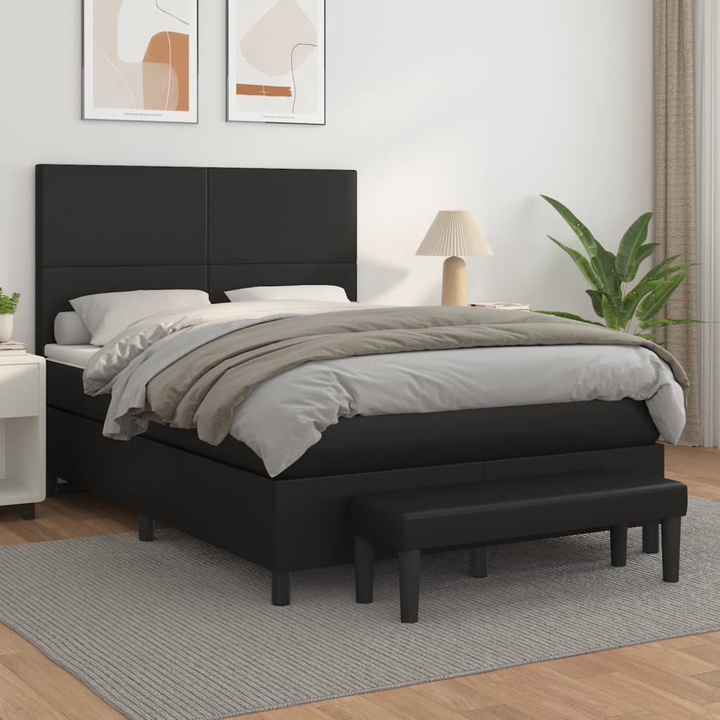 Box Spring Postel S Matrací Černá Umělá Kůže Černá