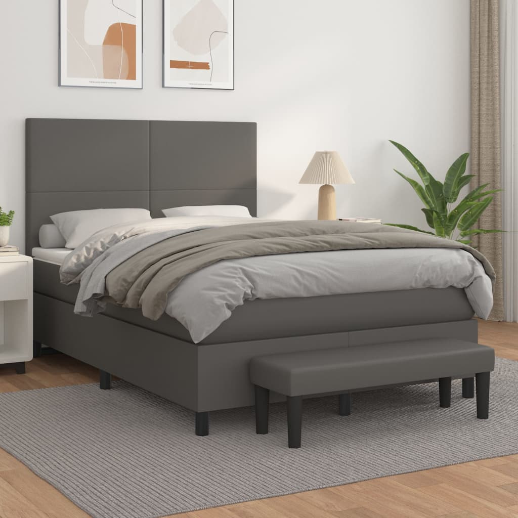 Box Spring Postel S Matrací Šedá Umělá Kůže Šedá