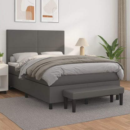 Box Spring Postel S Matrací Šedá Umělá Kůže Šedá