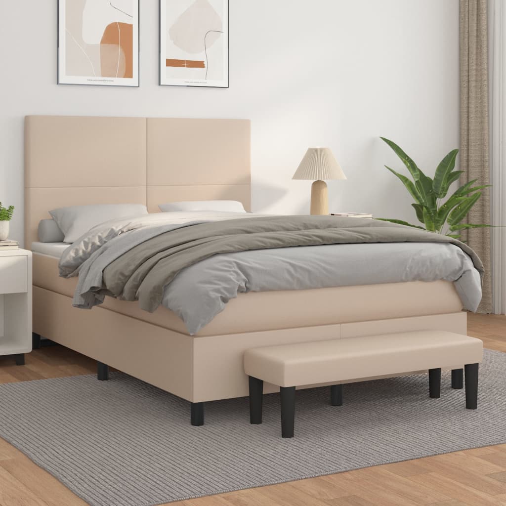 Box Spring Postel S Matrací Umělá Kůže Cappuccino