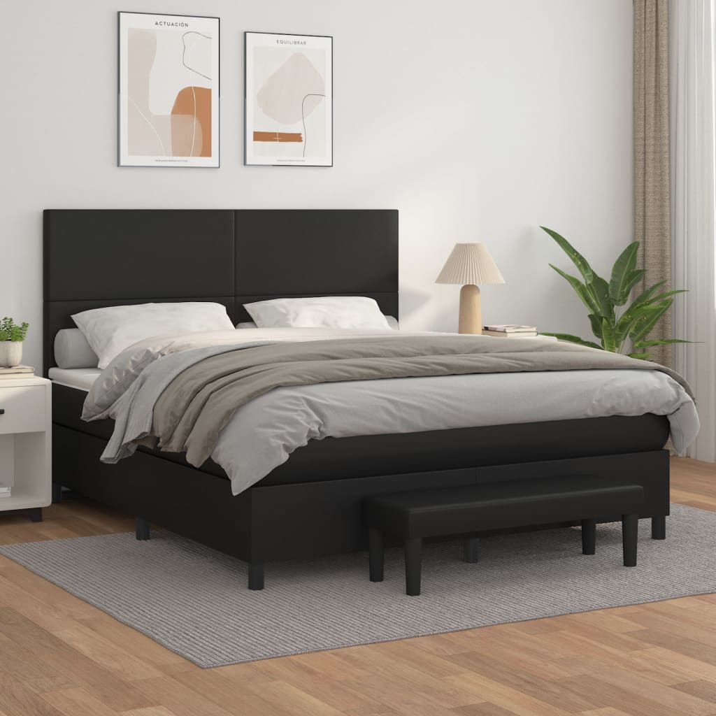 Box Spring Postel S Matrací Černá Umělá Kůže Černá