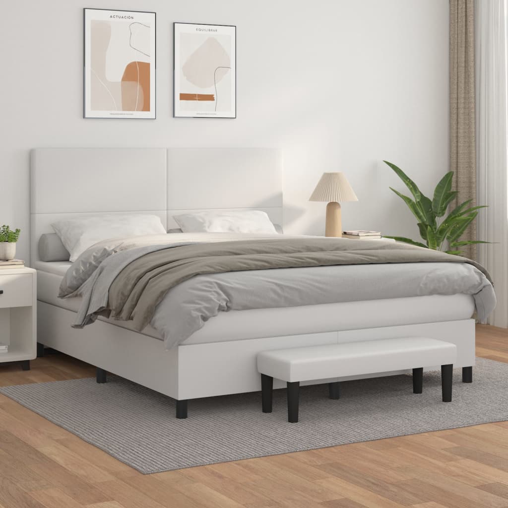 Box Spring Postel S Matrací Umělá Kůže Bílá