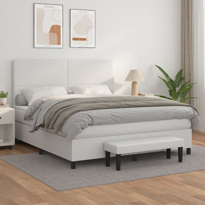 Box Spring Postel S Matrací Umělá Kůže Bílá
