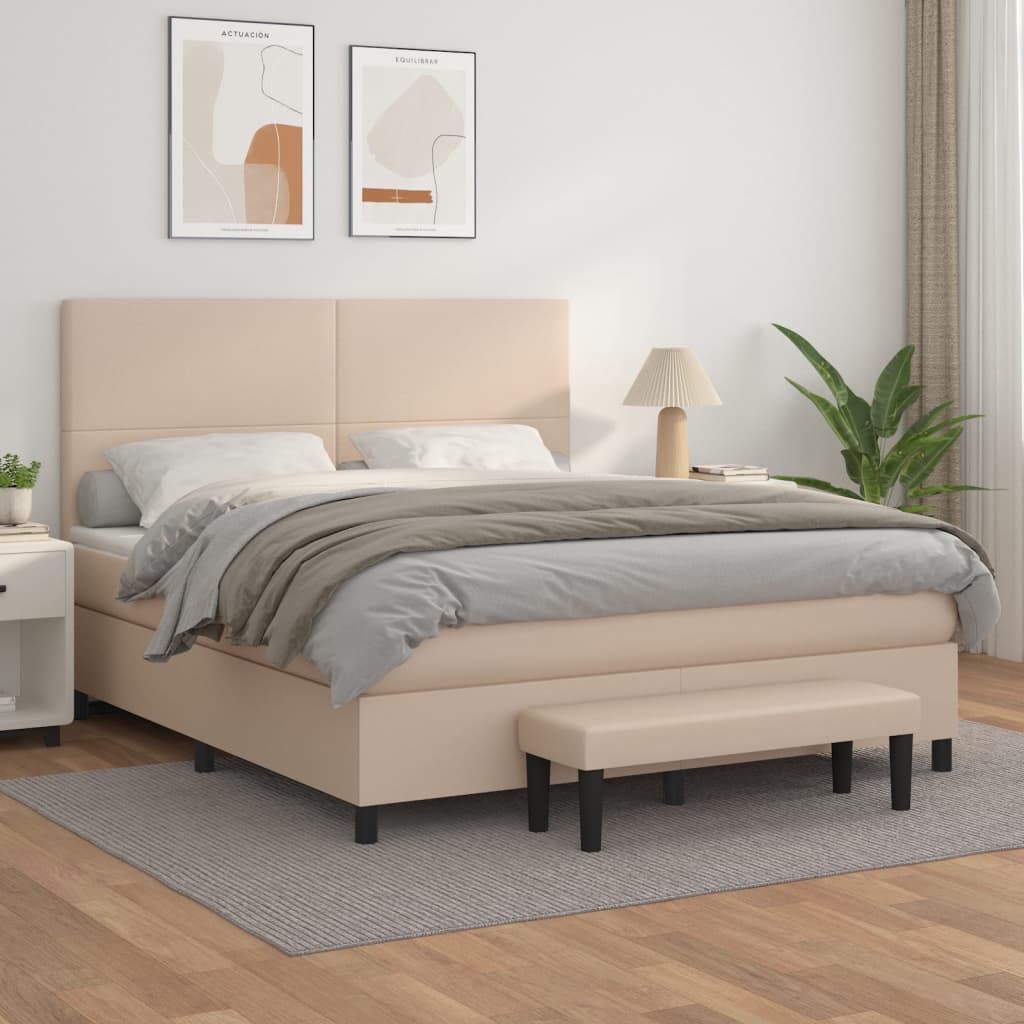 Box Spring Postel S Matrací Umělá Kůže Cappuccino