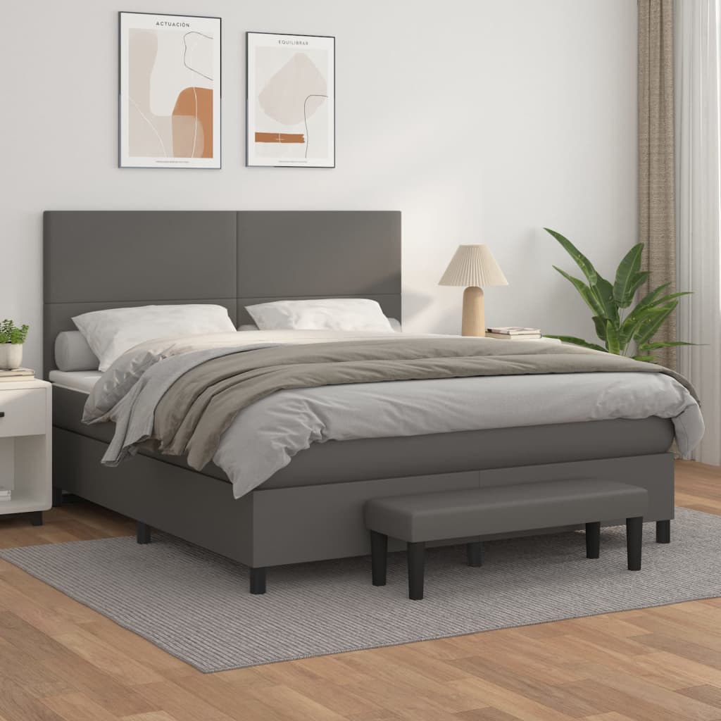 Box Spring Postel S Matrací Šedá Umělá Kůže Šedá