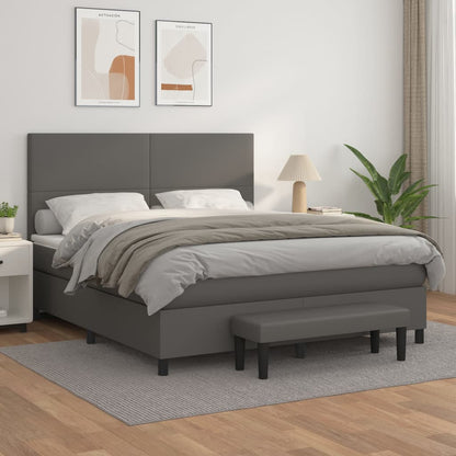 Box Spring Postel S Matrací Šedá Umělá Kůže Šedá