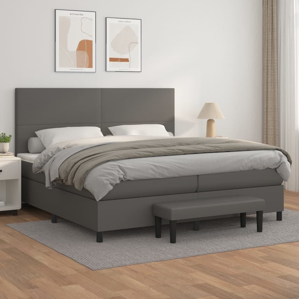 Box Spring Postel S Matrací Šedá Umělá Kůže Šedá