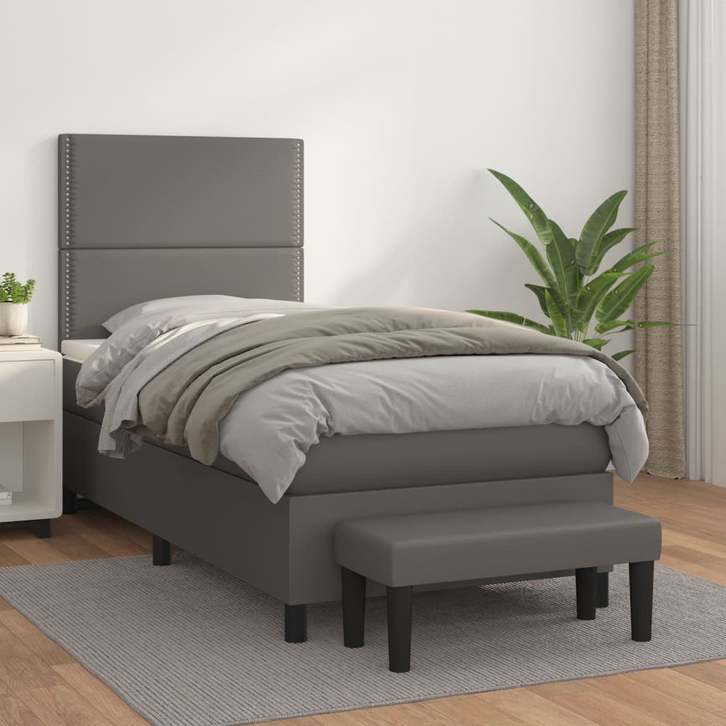 Box Spring Postel S Matrací Šedá Umělá Kůže Šedá