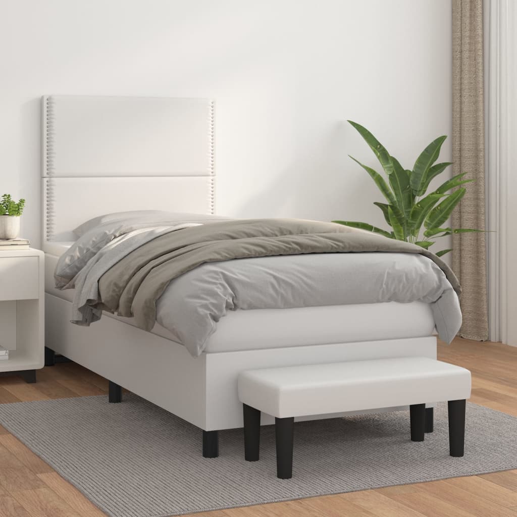 Box Spring Postel S Matrací Umělá Kůže Bílá