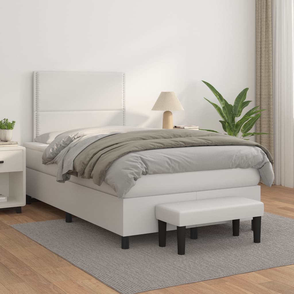 Box Spring Postel S Matrací Umělá Kůže Bílá