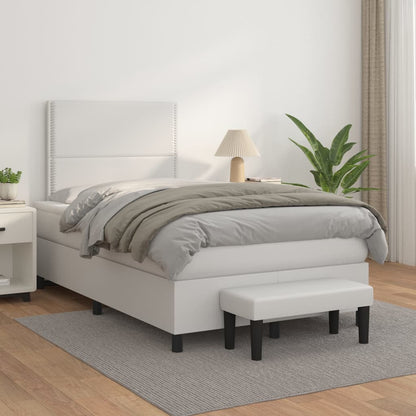 Box Spring Postel S Matrací Umělá Kůže Bílá