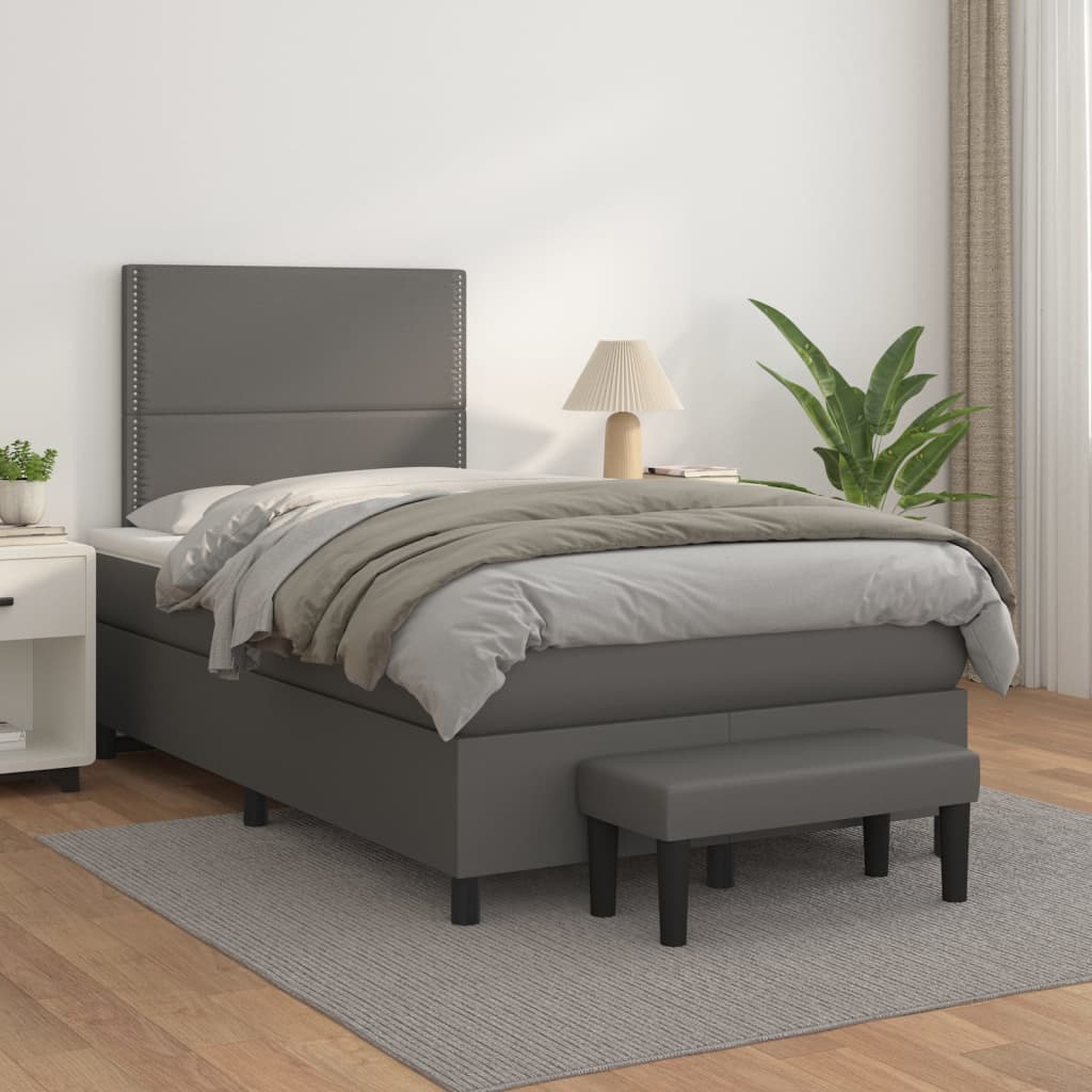 Box Spring Postel S Matrací Šedá Umělá Kůže Šedá