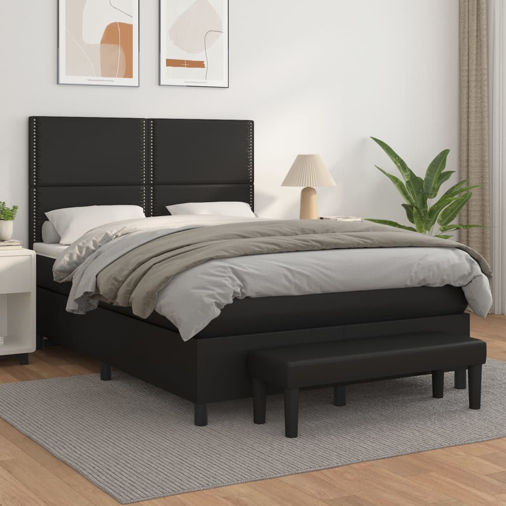 Box Spring Postel S Matrací Černá Umělá Kůže Černá