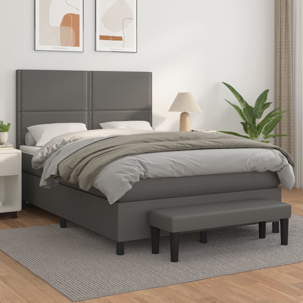 Box Spring Postel S Matrací Šedá Umělá Kůže Šedá