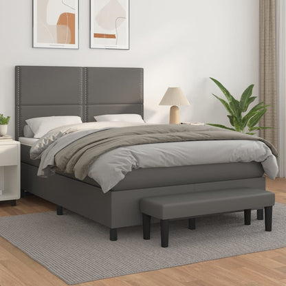 Box Spring Postel S Matrací Šedá Umělá Kůže Šedá