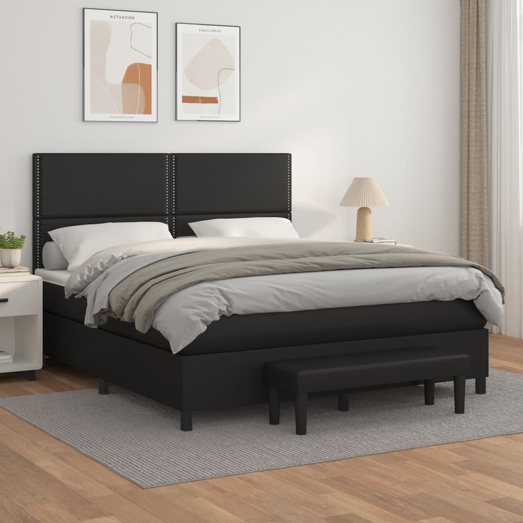 Box Spring Postel S Matrací Černá Umělá Kůže Černá