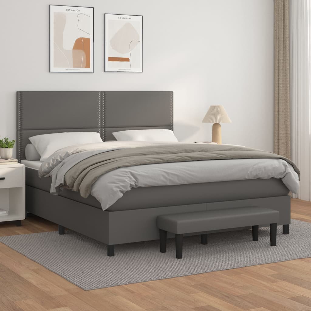 Box Spring Postel S Matrací Šedá Umělá Kůže Šedá