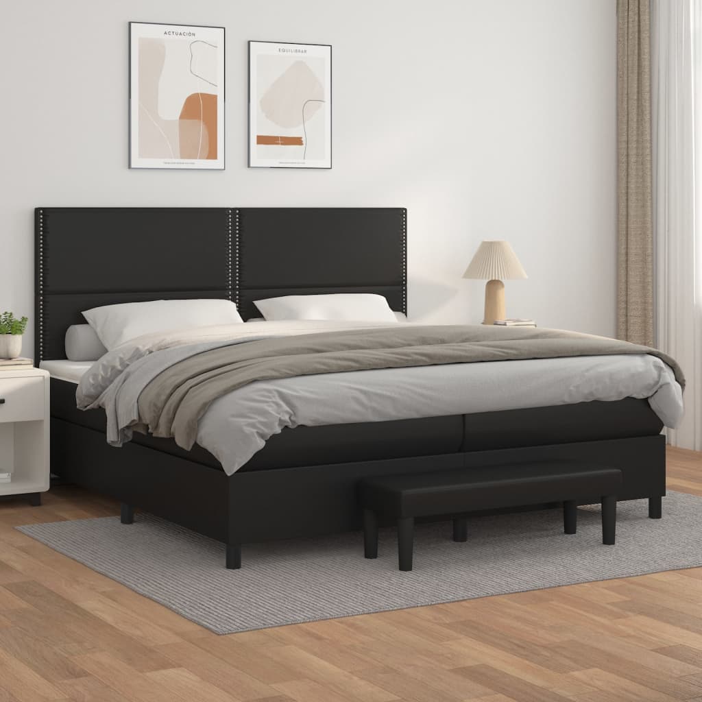 Box Spring Postel S Matrací Černá Umělá Kůže Černá