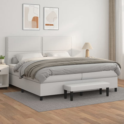 Box Spring Postel S Matrací Umělá Kůže Bílá