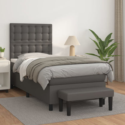 Box Spring Postel S Matrací Šedá Umělá Kůže Šedá