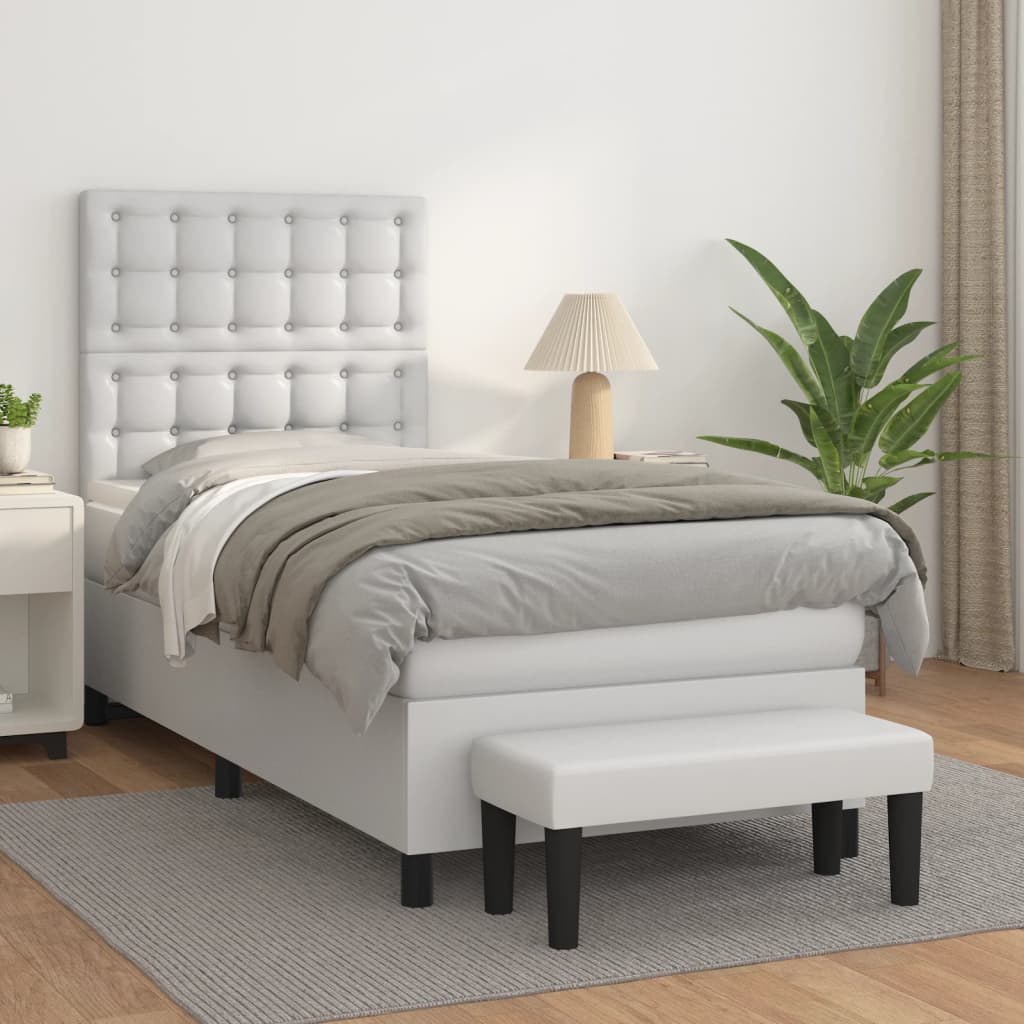 Box Spring Postel S Matrací Umělá Kůže Bílá