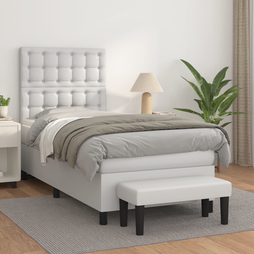 Box Spring Postel S Matrací Umělá Kůže Bílá