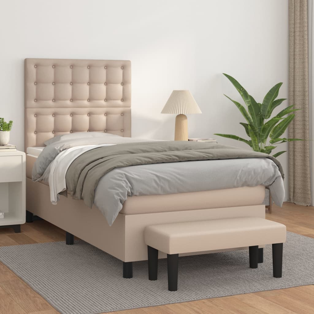 Box Spring Postel S Matrací Umělá Kůže Cappuccino