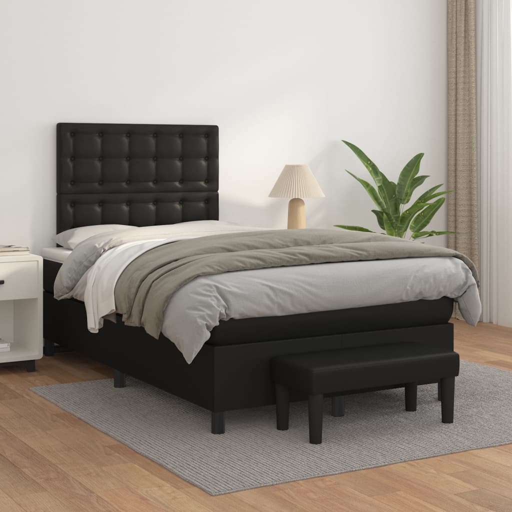 Box Spring Postel S Matrací Černá Umělá Kůže Černá