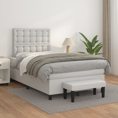 Box Spring Postel S Matrací Umělá Kůže Bílá