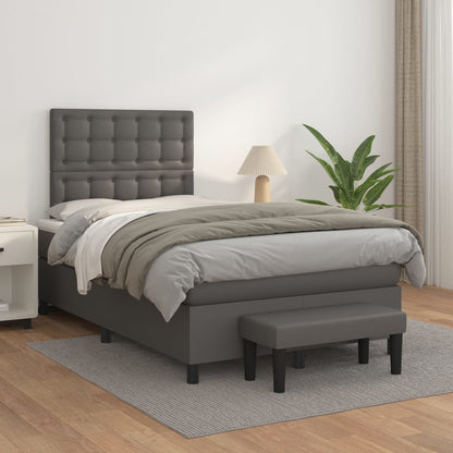 Box Spring Postel S Matrací Šedá Umělá Kůže Šedá