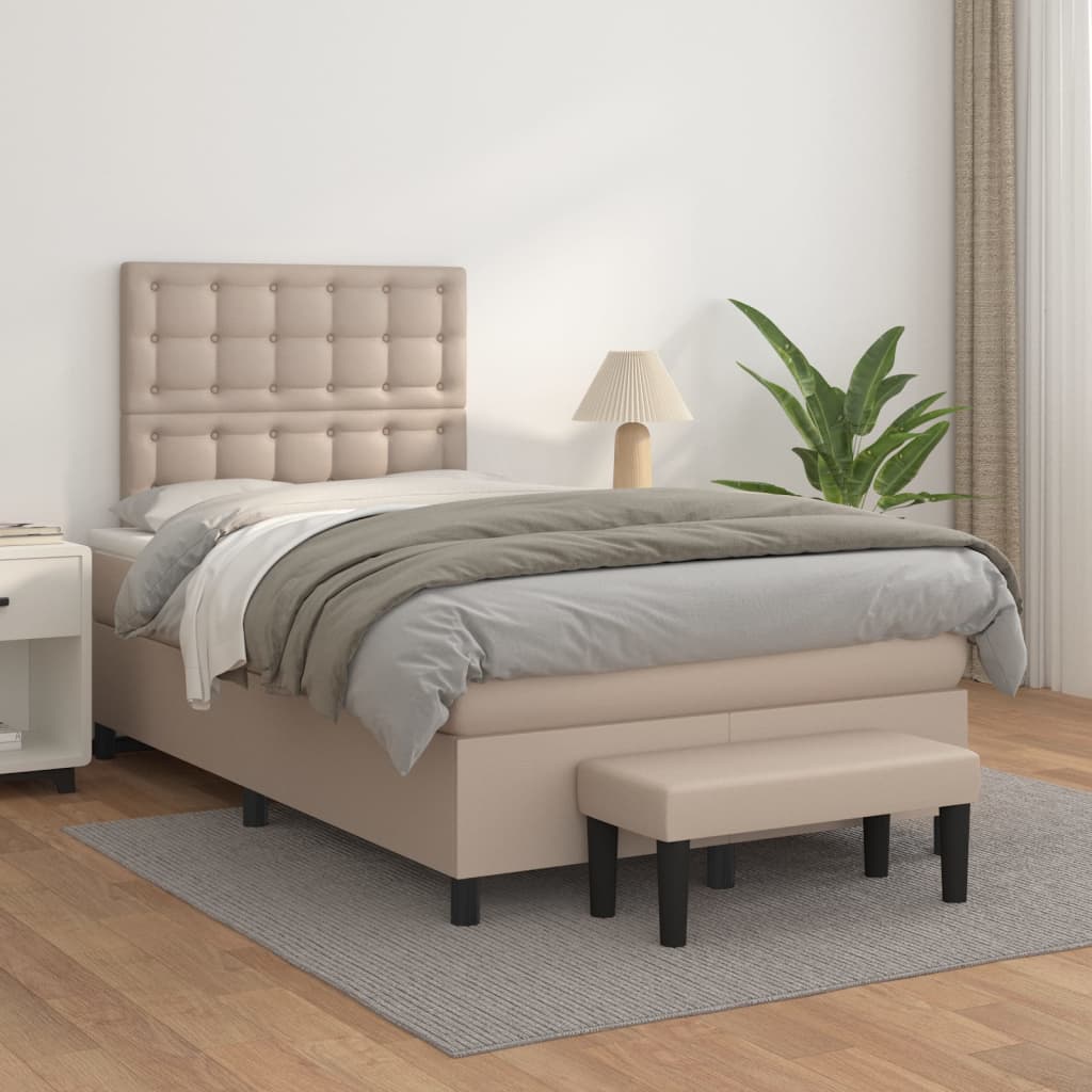 Box Spring Postel S Matrací Umělá Kůže Cappuccino