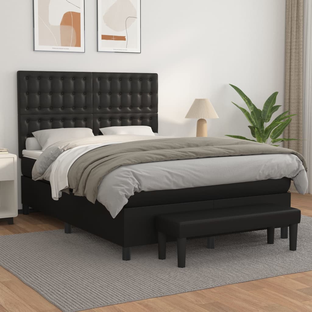 Box Spring Postel S Matrací Černá Umělá Kůže Černá