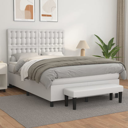 Box Spring Postel S Matrací Umělá Kůže Bílá