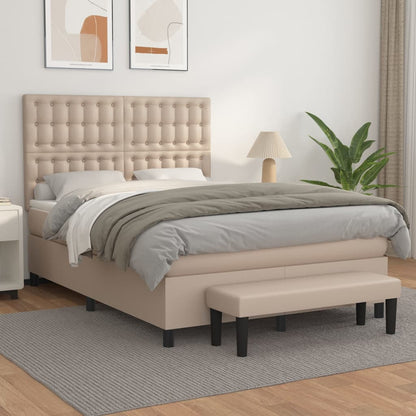 Box Spring Postel S Matrací Umělá Kůže Cappuccino