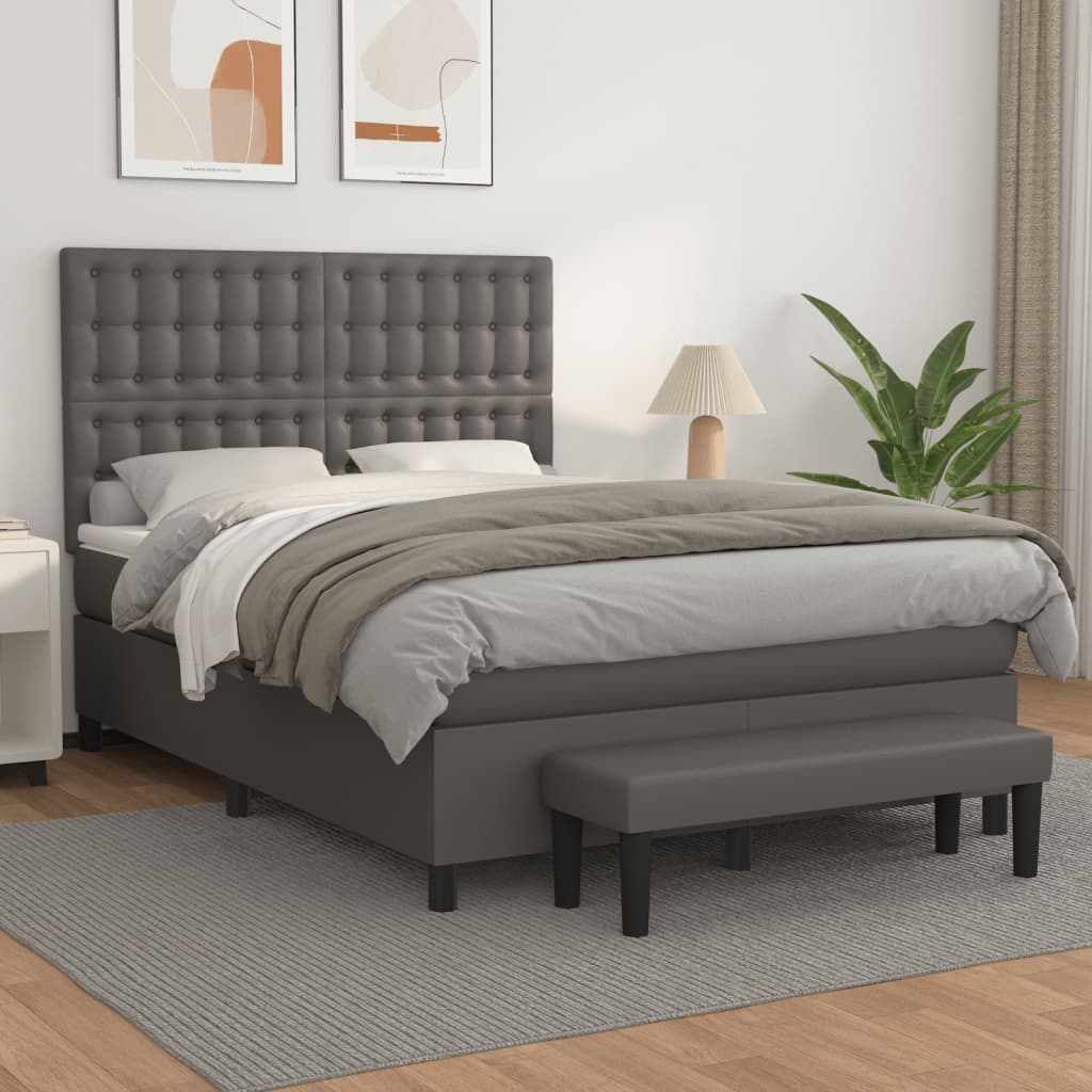 Box Spring Postel S Matrací Šedá Umělá Kůže Šedá
