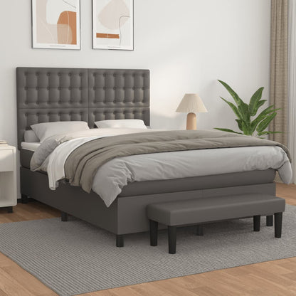 Box Spring Postel S Matrací Šedá Umělá Kůže Šedá