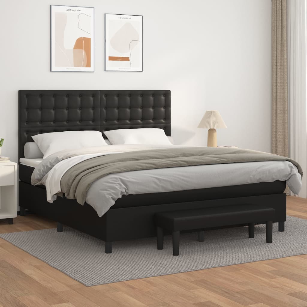 Box Spring Postel S Matrací Černá Umělá Kůže Černá