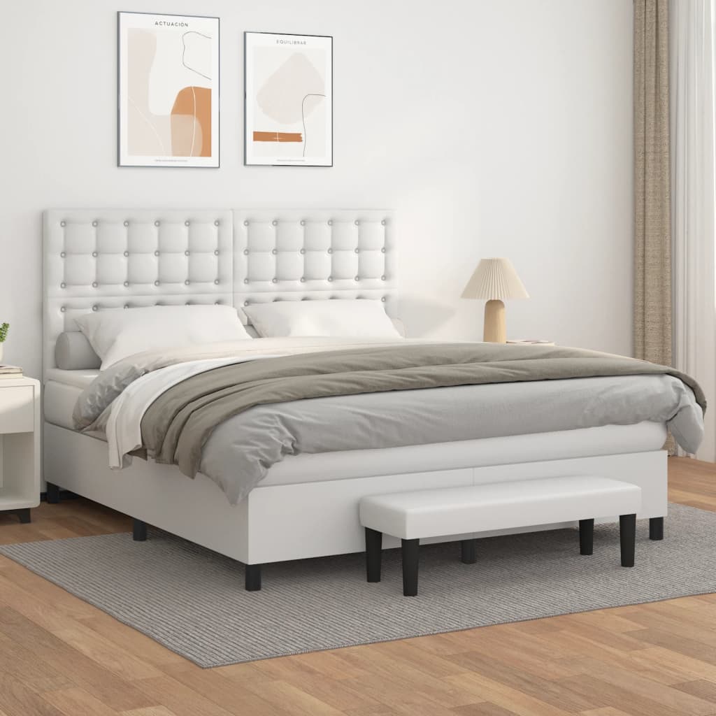 Box Spring Postel S Matrací Umělá Kůže Bílá