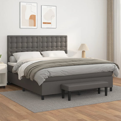Box Spring Postel S Matrací Šedá Umělá Kůže Šedá