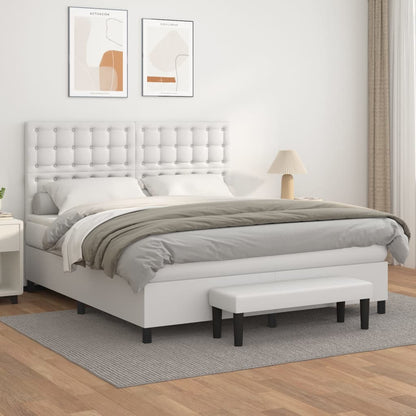 Box Spring Postel S Matrací Umělá Kůže Bílá