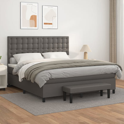 Box Spring Postel S Matrací Šedá Umělá Kůže Šedá