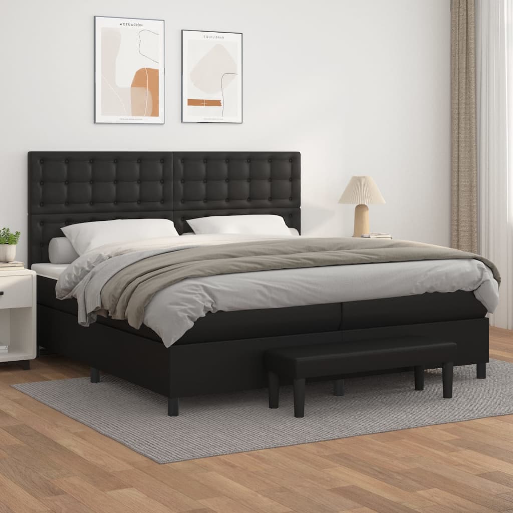 Box Spring Postel S Matrací Černá Umělá Kůže Černá