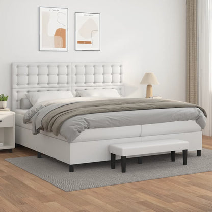 Box Spring Postel S Matrací Umělá Kůže Bílá