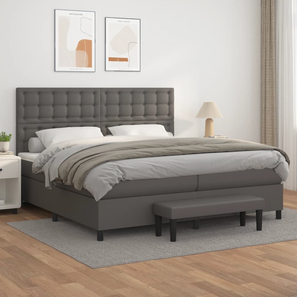 Box Spring Postel S Matrací Šedá Umělá Kůže Šedá