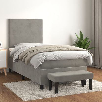 Box Spring Postel S Matrací Samet Světle Šedá