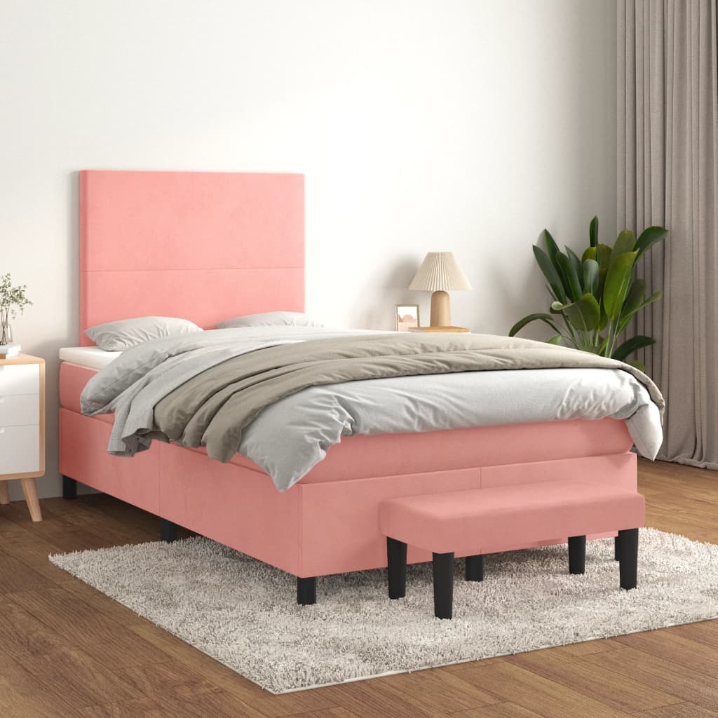 Box Spring Postel S Matrací Samet Růžová