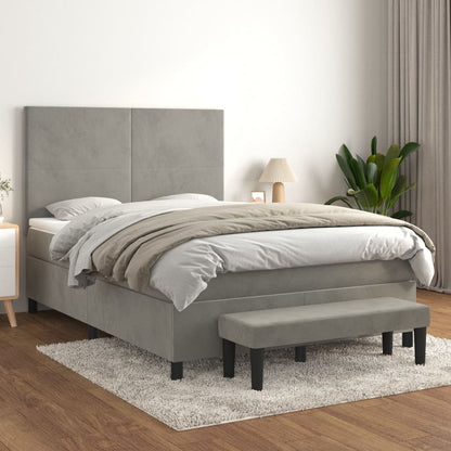 Box Spring Postel S Matrací Samet Světle Šedá