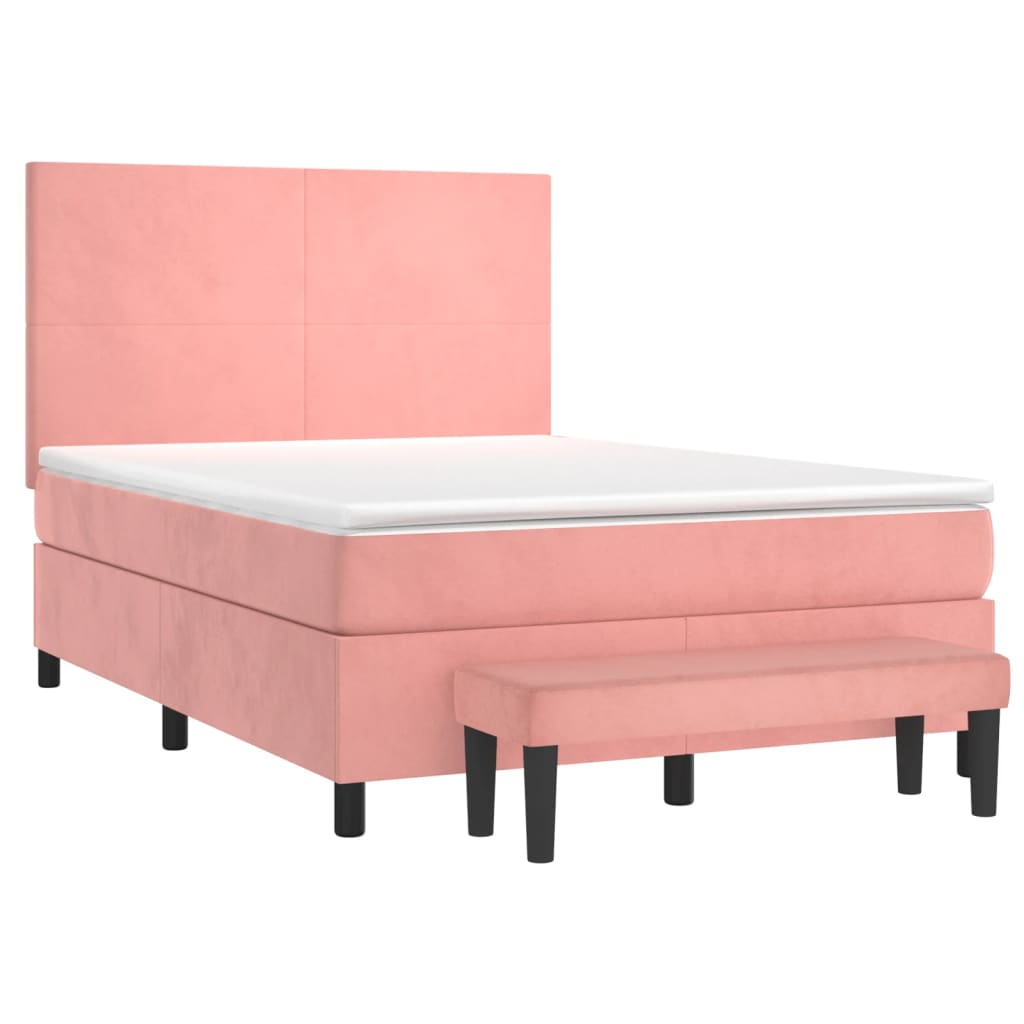 Box Spring Postel S Matrací Růžová 140X200 Cm Samet