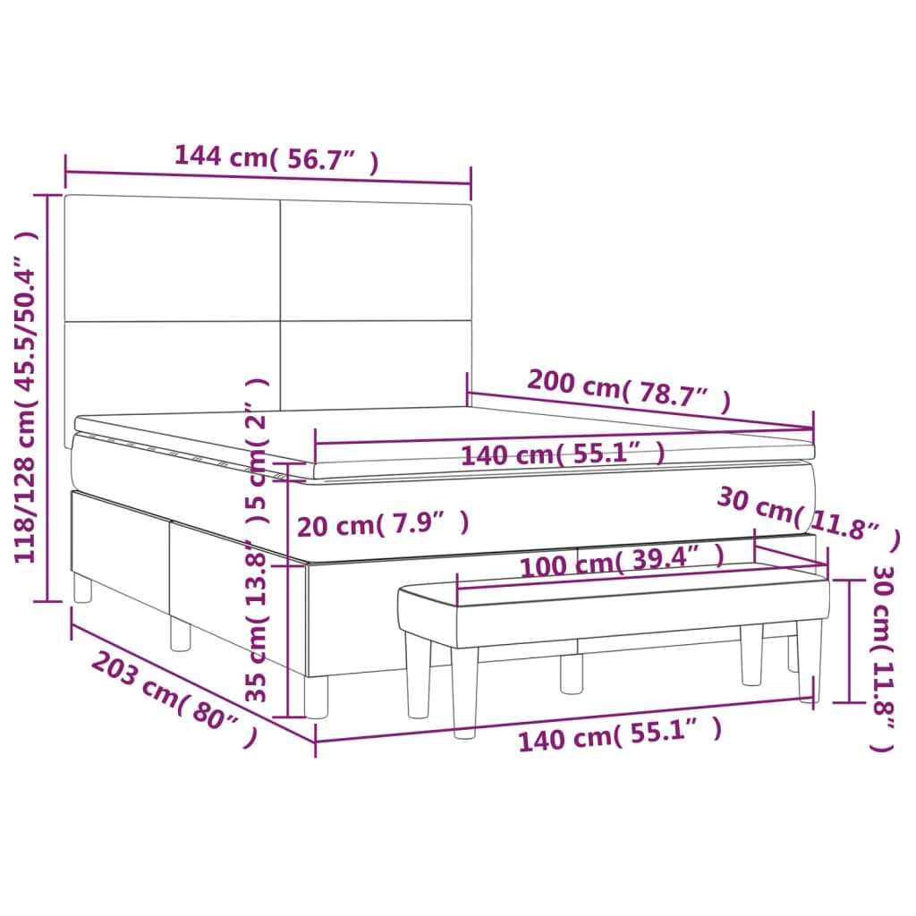 Box Spring Postel S Matrací Růžová 140X200 Cm Samet